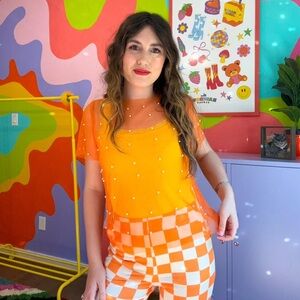 Vibrant Orange Sheer Top